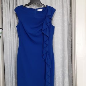 Calvin Klein blue dress with side ruffle